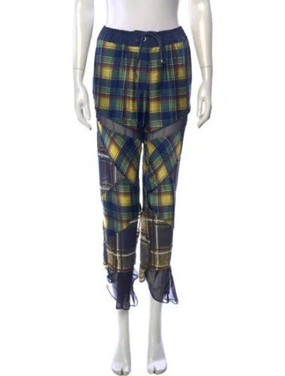 Pre-owned Sacai Plaid Print Wide Leg Pants In Green