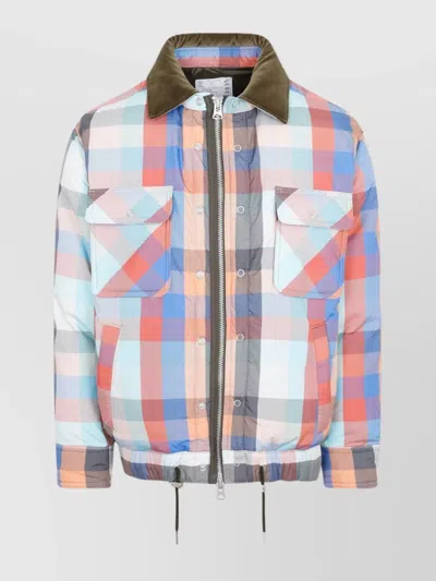 SACAI PLAID TECH FABRIC PADDED BLOUSON JACKET