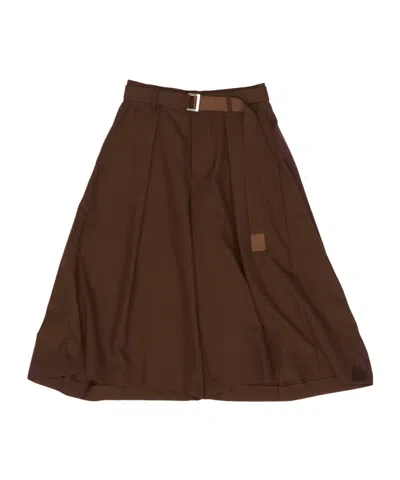 Sacai Plain Wool Blend Shorts In Brown