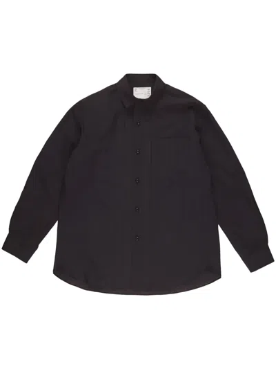 Sacai Pleat-detail Button-up Shirt In Black