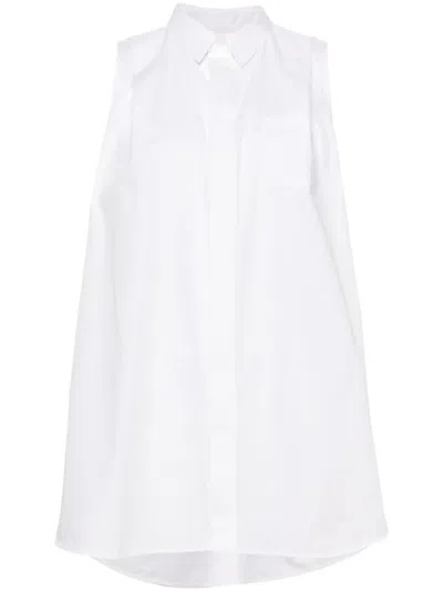 Sacai Pleat-detail Cotton Minidress In White
