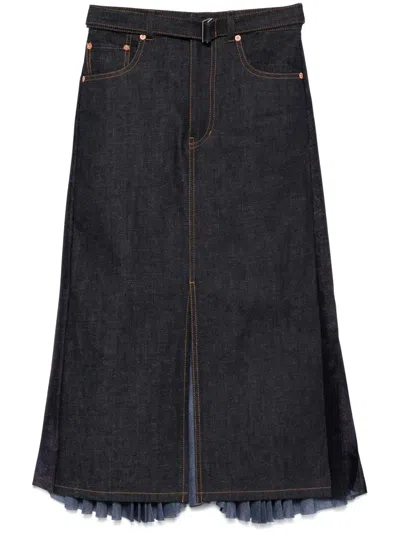 Sacai Pleat-detailed Midi Skirt In Blue