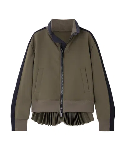 Sacai Pleat-detailed Zip-up Jacket In Brown