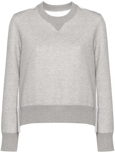 Sacai Pleated Back Cotton Pullover In Grey