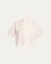 Sacai Pleated Back Crop Button Down Blouse In Off White