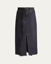 Sacai Black Denim Pleated Skirt With Adjustable Waist Belt In Indigo