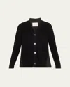 Sacai Pleated-back Knit Button Down Cardigan In Black X Black