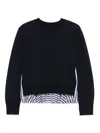Sacai Cotton And Nylon Crewneck Sweater In Blue