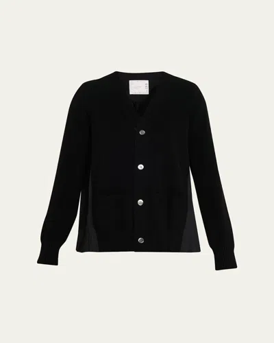 SACAI PLEATED-BACK RIB-KNIT CARDIGAN