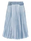 Sacai Pleated Belted Denim Midi Skirt In Blue
