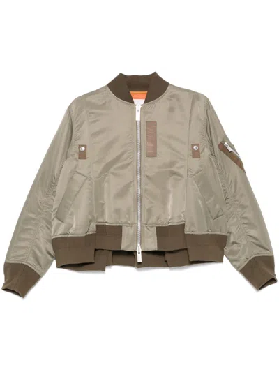 Sacai Pleated Bomber Jackets In Green