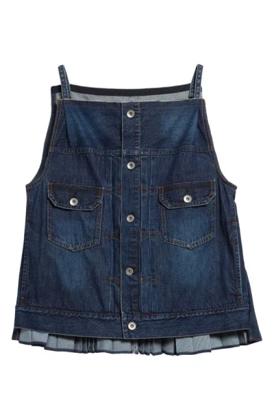 Sacai Pleated Button-up Denim Top In Blue