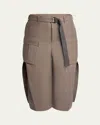 Sacai Pleated Cargo Belted Midi Skirt In Taupe