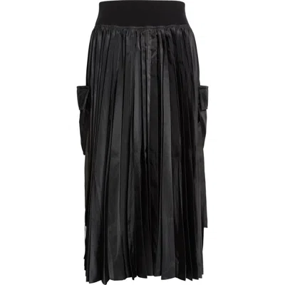 Sacai Pleated Cargo Midi Skirt In Black
