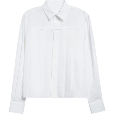 Sacai Pleated Crop Cotton Poplin Button-up Shirt In White