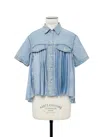 Sacai Pleated Denim Shirt In Blue