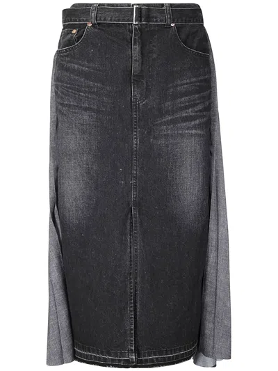 SACAI PLEATED DENIM SKIRT