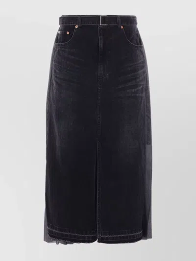 Sacai Black Denim Pleated Skirt With Adjustable Waist Belt