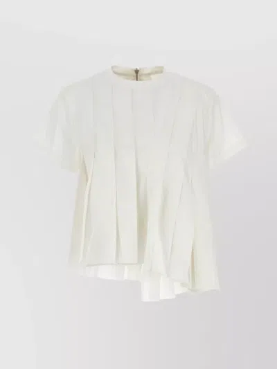 Sacai Pleated Design Top Short Sleeves In White