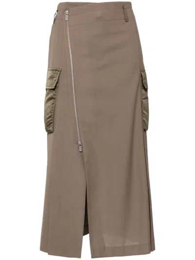 Sacai Pleated Detailing Skirt In Brown