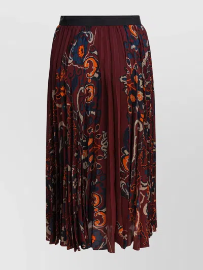 Sacai Pleated Floral Pattern Mid-length Skirt In Brown