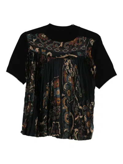 Sacai Pleated Floral Print Top In Multi