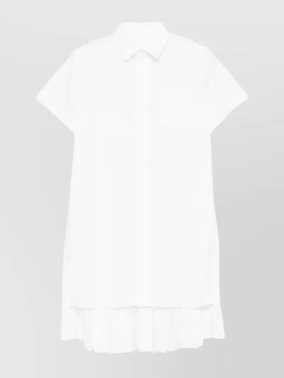 Sacai Pleated Hem Cotton Shirt Dress In White