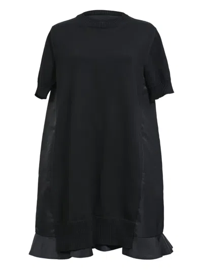 Pre-owned Sacai Pleated Hem Mini Dress In Black