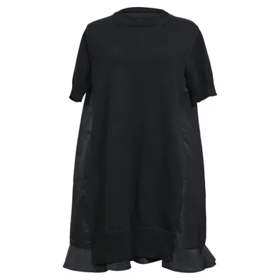 Sacai Pleated Hem Mini Dress In Black Nylon