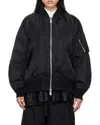 Sacai Pleated-hem Zip-up Bomber Jacket In Black