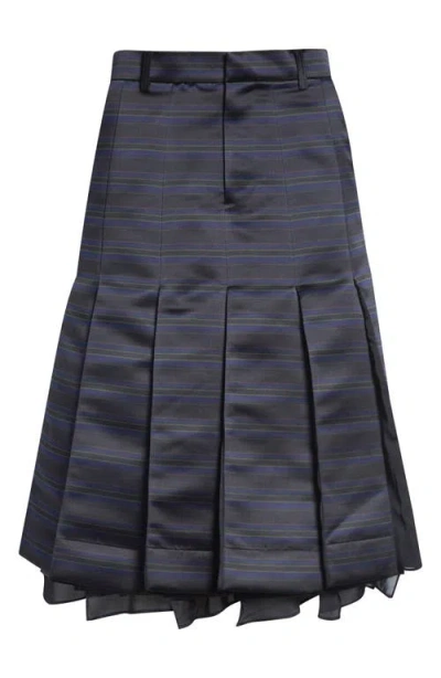 Sacai Pleated Horizontal Stripe Skirt In Blue
