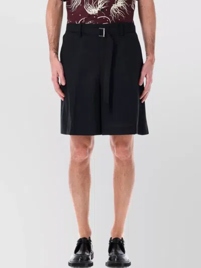 SACAI PLEATED KNEE LENGTH SHORTS WITH BELT LOOPS