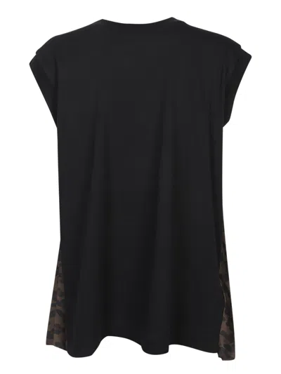 Sacai Pleated Leopard Print Black T-shirt In Brown
