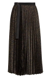 Sacai Pleated Leopard Print Satin Midi Skirt In Brown