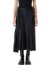 Sacai Pleated Midi Skirt With Cargo Pocket In Black