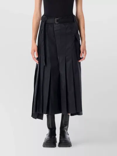 SACAI PLEATED MIDI SKIRT ASYMMETRIC HEM