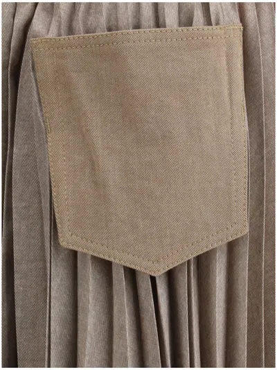 Sacai Pleated Midi Skirt In Beige