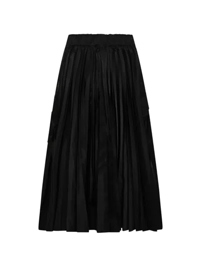 Sacai Pleated Midi Skirt In Black