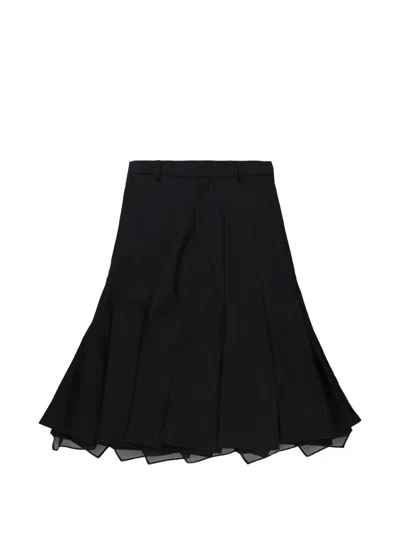 Sacai Pleated Midi Skirt In Black