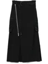 Sacai Pleated Midi Twill Skirt In Black