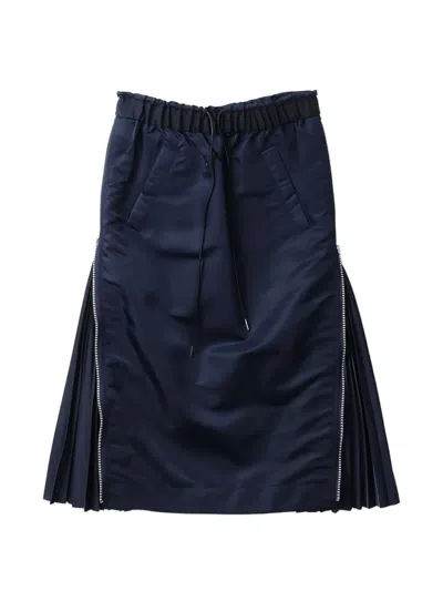 Sacai Pleated Midi Skirt In Blue
