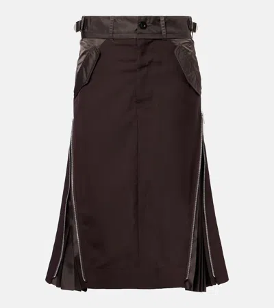 Sacai Pleated Midi Skirt In Brown