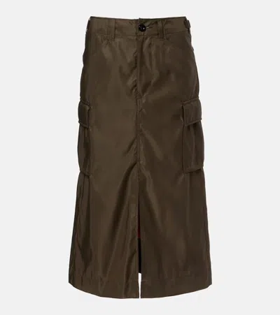 Sacai Pleated Midi Skirt In Green