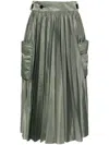 Sacai Pleated Midi Skirt In Khaki 501