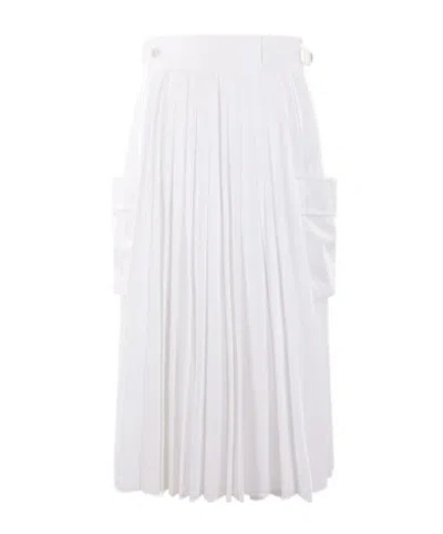 Sacai Pleated Midi Skirt In White