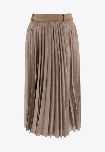 Sacai Pleated Midi Skirt With Belt In Gold