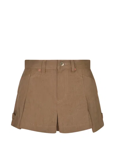 Sacai Pleated Mini Shorts In Brown