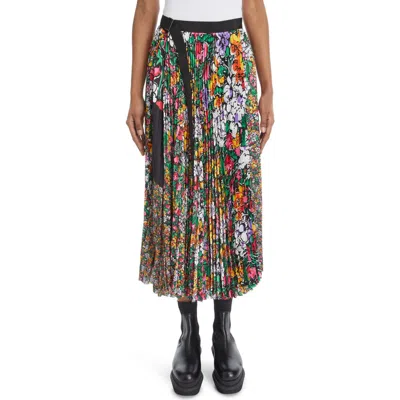 Sacai Pleated Mixed Floral Print Skirt In Multi