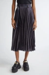 Sacai Pleated Grey Skirt With Denim And Soft Fabric Construction In Black