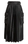 Sacai Womens Black Pleated Wrap-front Woven Midi Skirt In Black